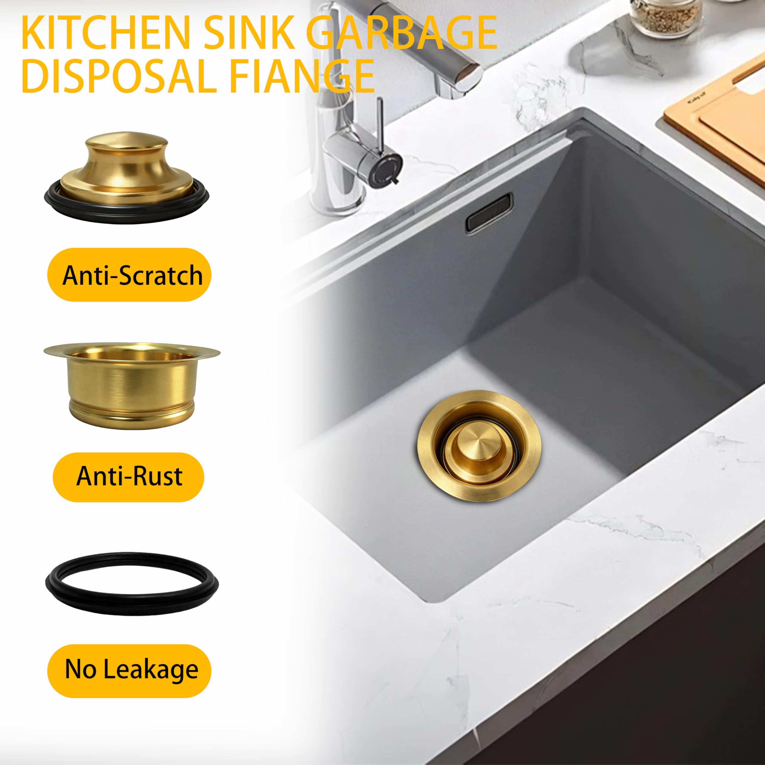 Brida y tapón de eliminación de basura para fregadero de cocina, brida universal para drenaje de fregadero de 3-1/2 pulgadas, accesorio de repuesto de acero inoxidable 304 para triturador de basura