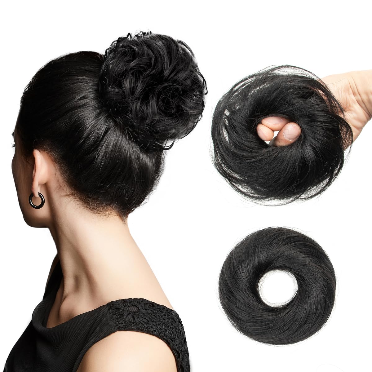 Hair Bun for Women Messy Bun Hair Piece Human Hair, Black Ponytail Extensions Hair Accessories Elastic Easy Scrunchie for Women