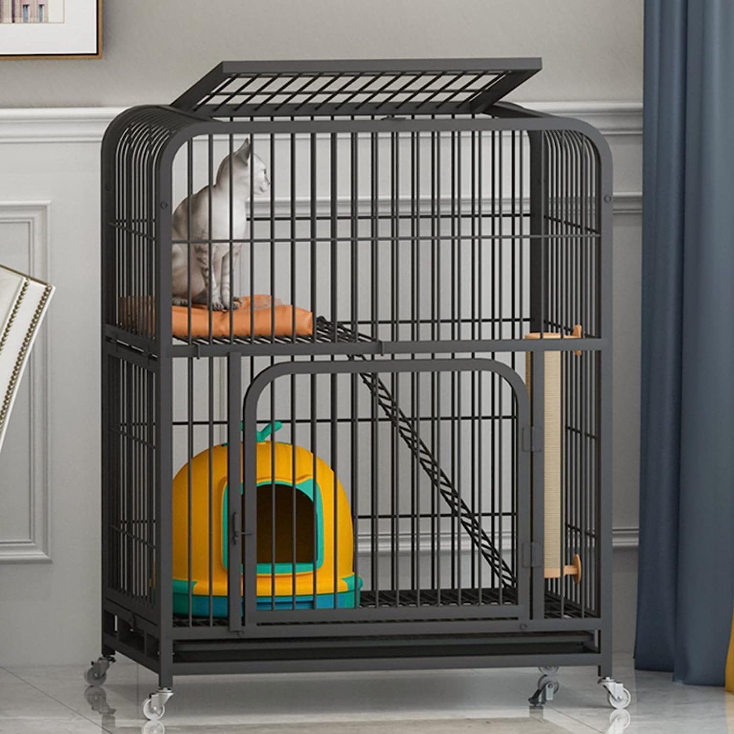 Cage à chat intérieure sur roues pour protéger vos meubles des griffes