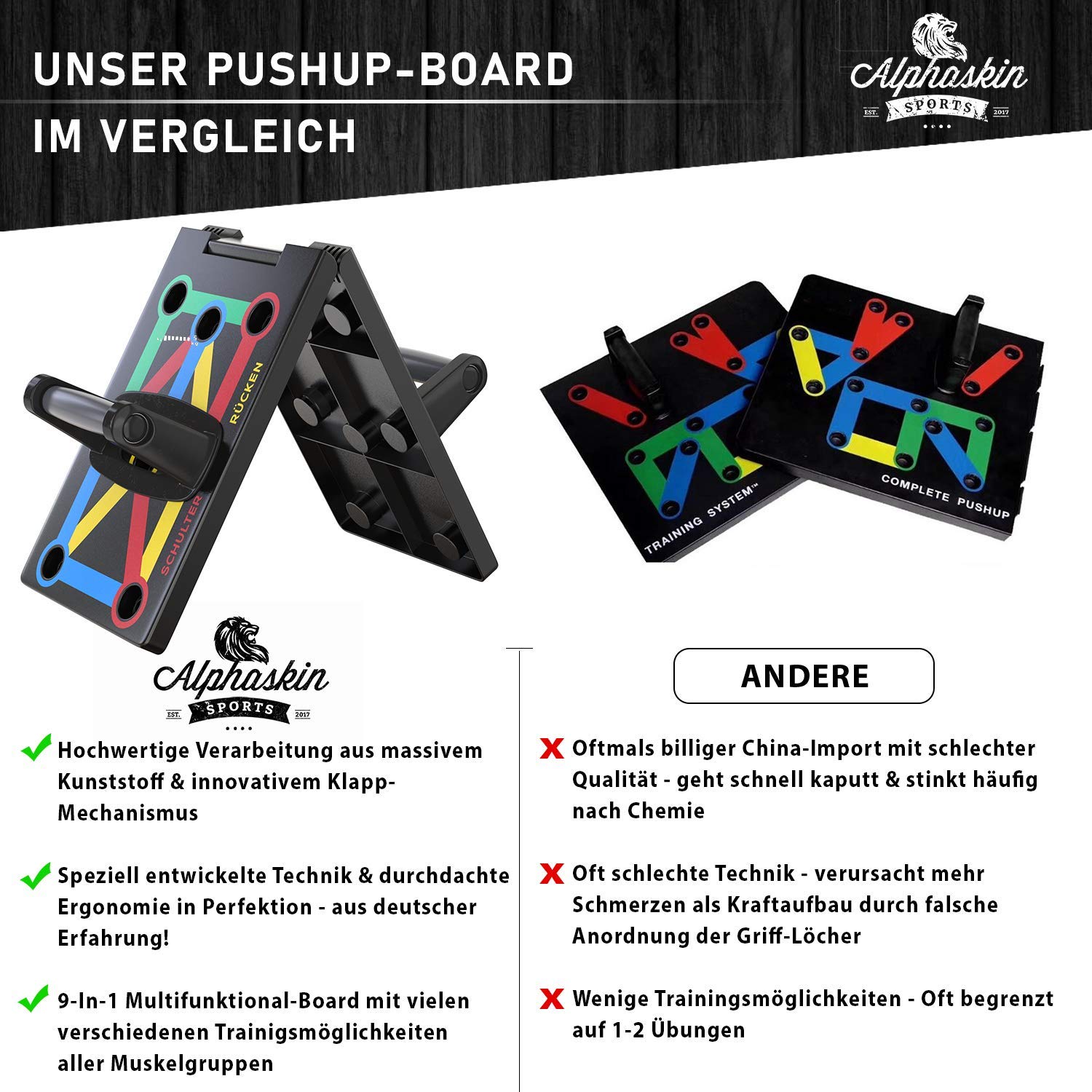 ALPHASKIN® Premium Push Up Board Set I Push Up Grips Homeworkout I 9 in 1 Push Up Board I Homegym I Home Fitness Equipment