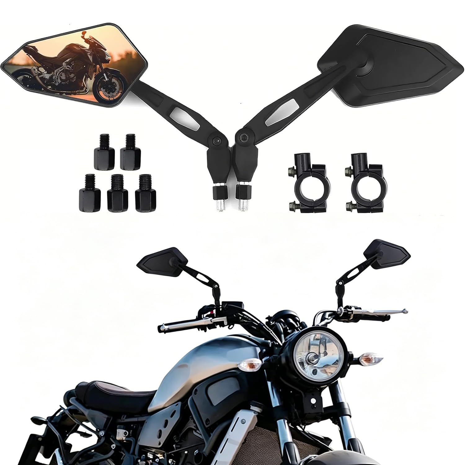 Rétroviseurs de Moto Guidon Universels 7/8" 22mm, M8 M10 Rétroviseurs Latéraux Moto Compatible avec MT09 MT07 Touring Street Bike Yamaha Suzuki Cruiser chopper ATV Custon