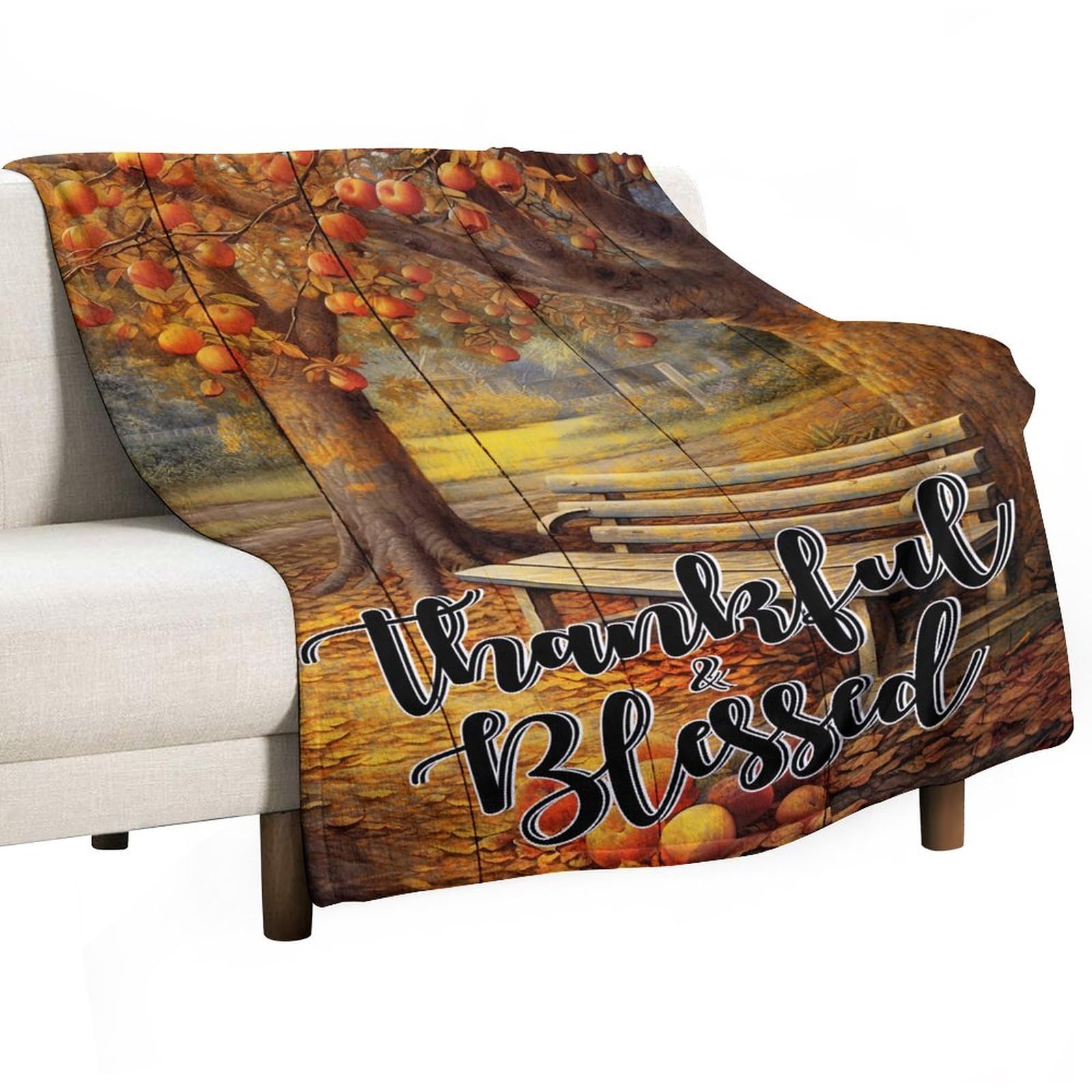 Couverture douce peluche automne 152x203 lit fauteuil deco citrouille