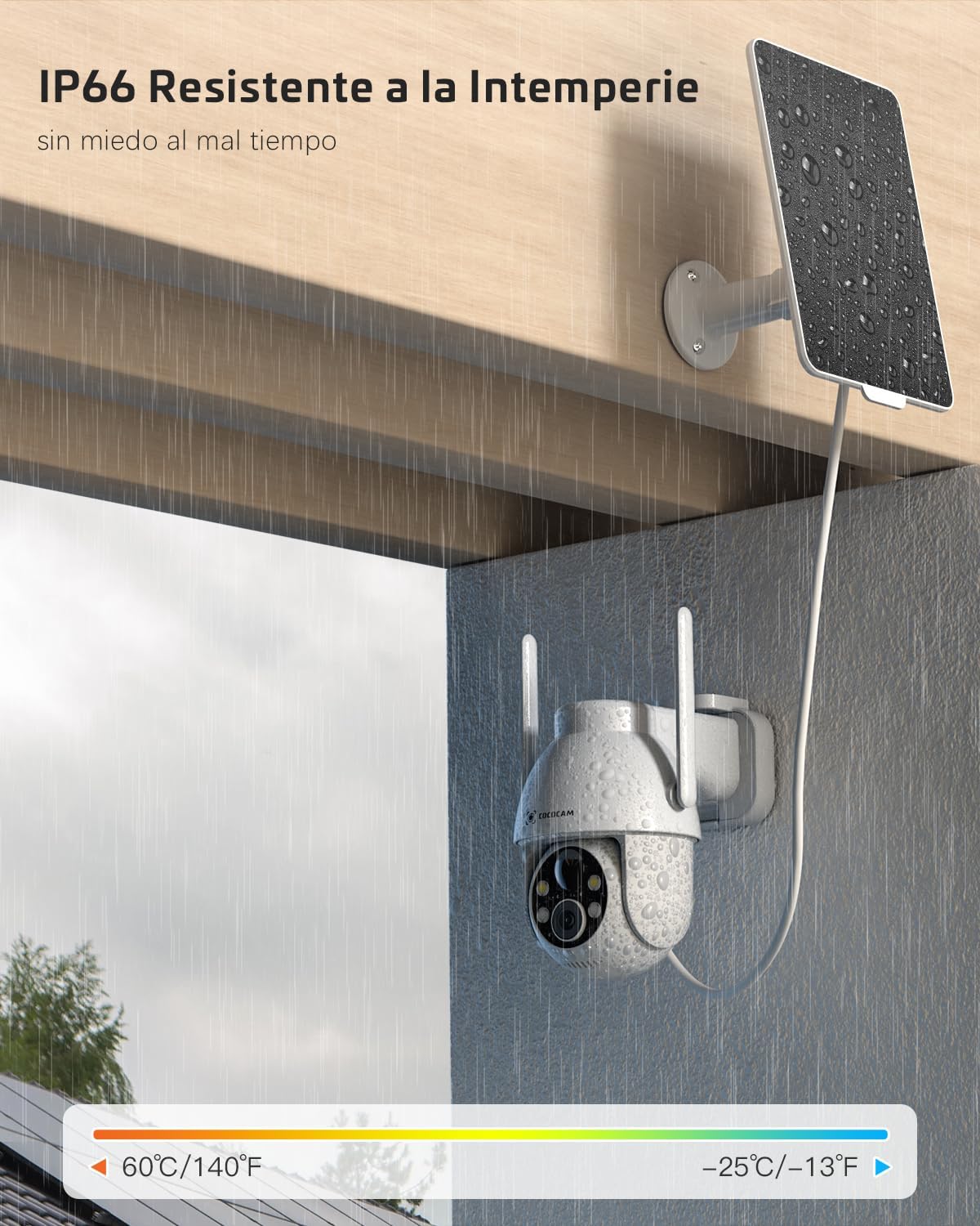 COCOCAM 2PCS 2K Cmara Vigilancia WiFi Exterior con Panel Solar, PTZ Batera, Visin Nocturna a Color, AI Reconocimiento, PIR Deteccin, Cloud