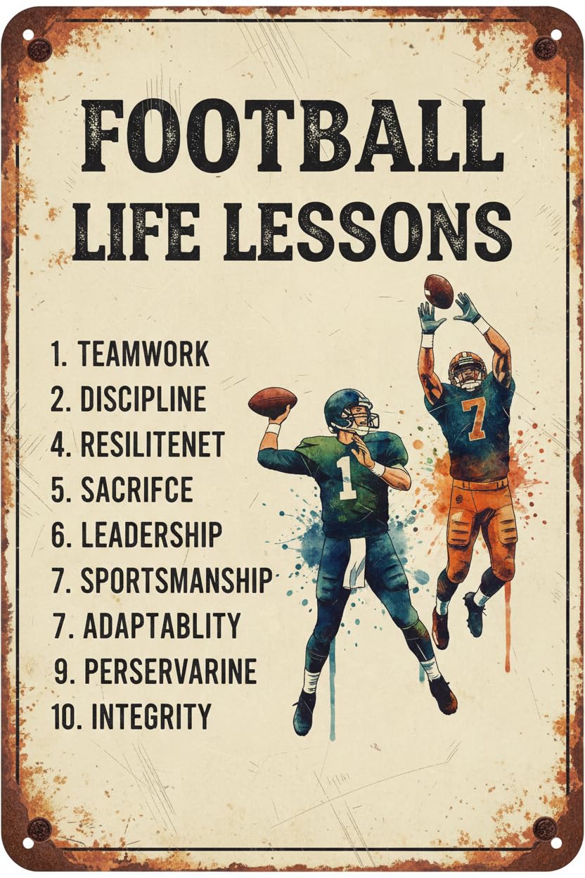Inspirational Football Life Lessons Tin Sign, 8x12 Inch