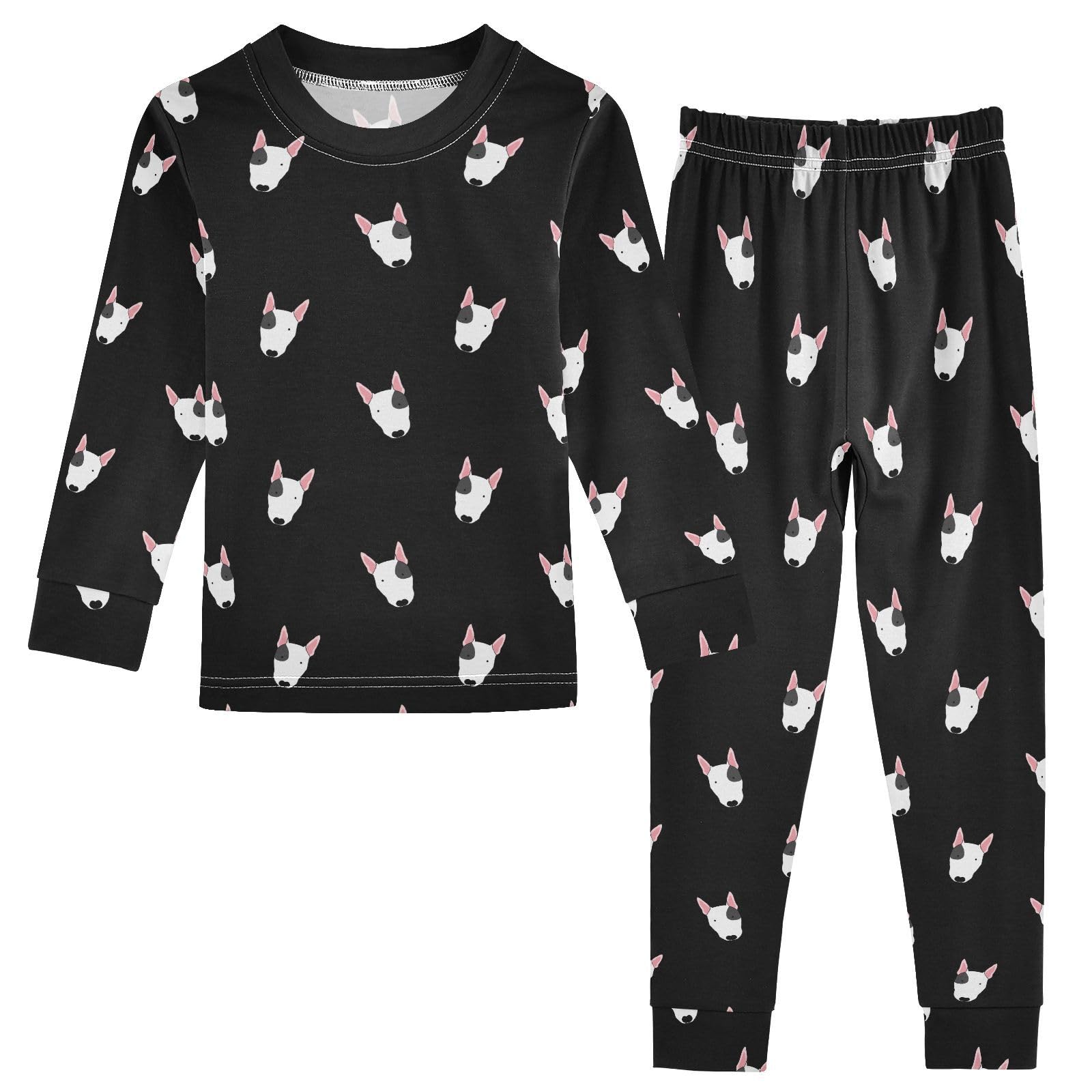 JHKKU Bull Terrier Dog Pajamas Set Cotton 2 Piece Soft Comfy Pjs Long Sleeve Lounge Sleepwear 4T