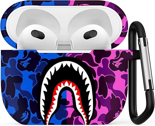 Camo Shark Air-Pods 3rd - Funda compatible con Air-Pods 3rd Air-Pods 3 funda con llavero de protección completa inalámbrica para fanáticos de