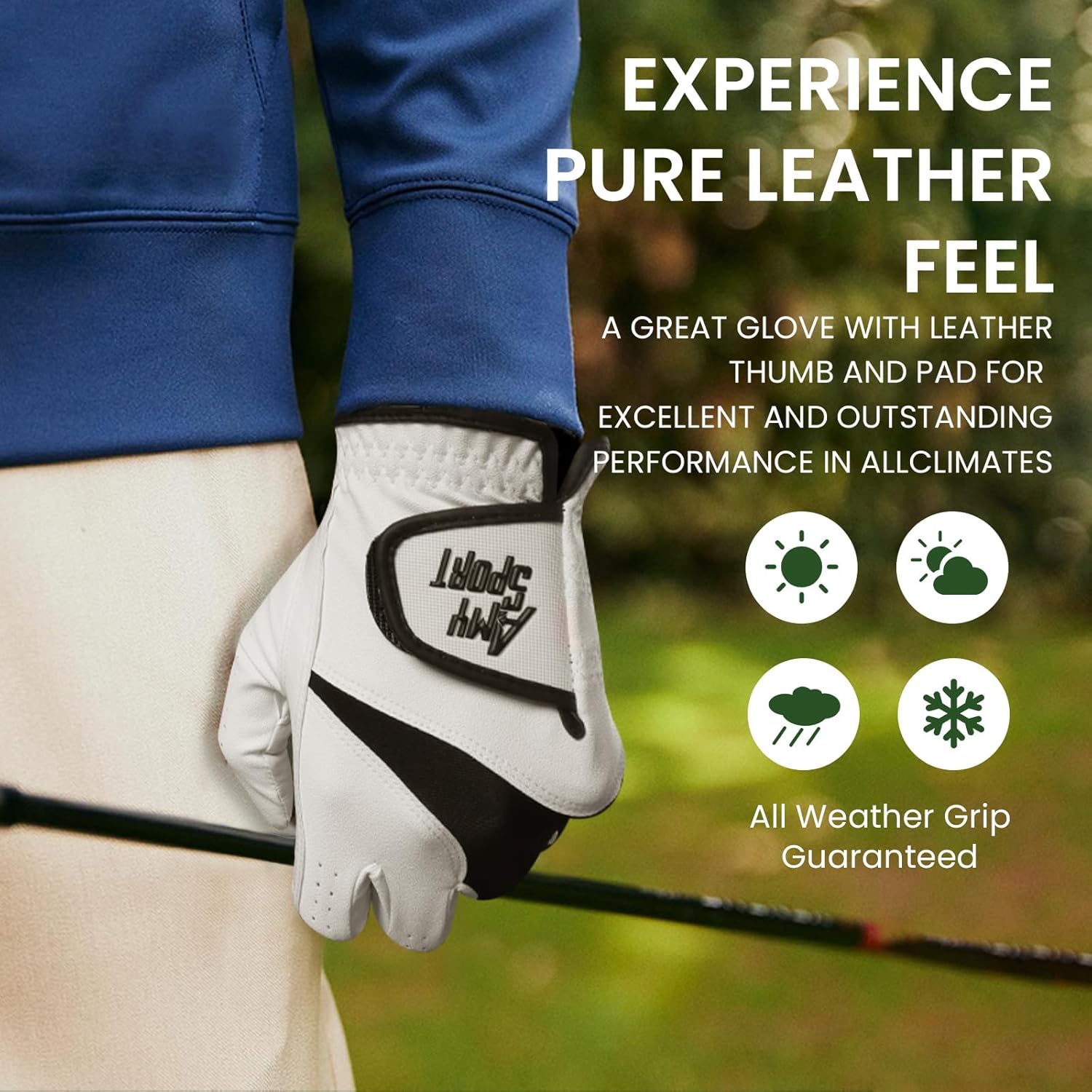 Amy Sport Golf Gloves Men Leather Left Hand for Right Handed Golfer Value 1 or 2 Pack, Mens Golf Glove for All Weather Grip Comfortable, Pro Design Fit Small Medium ML Large XL - Image 3