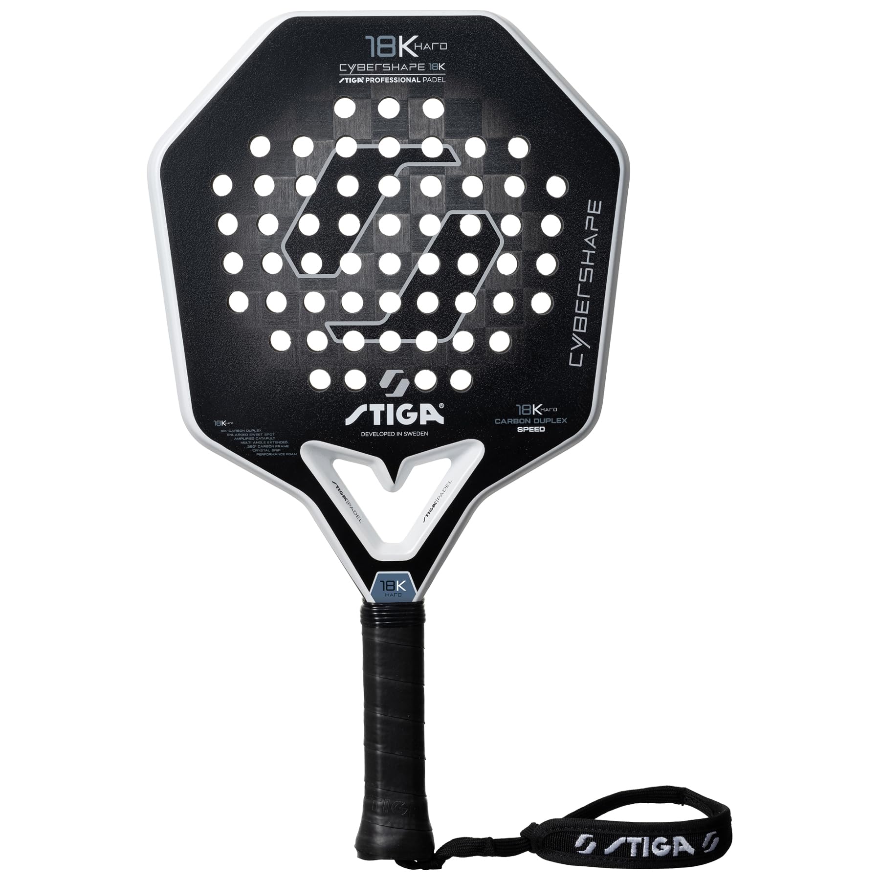 Stiga Padel Racket 18K Hard Cybershape, Carbon Fiber Padel Blade, Defensive Hard Blade for Advanced High-Speed Controlled Players, Competition Approved
