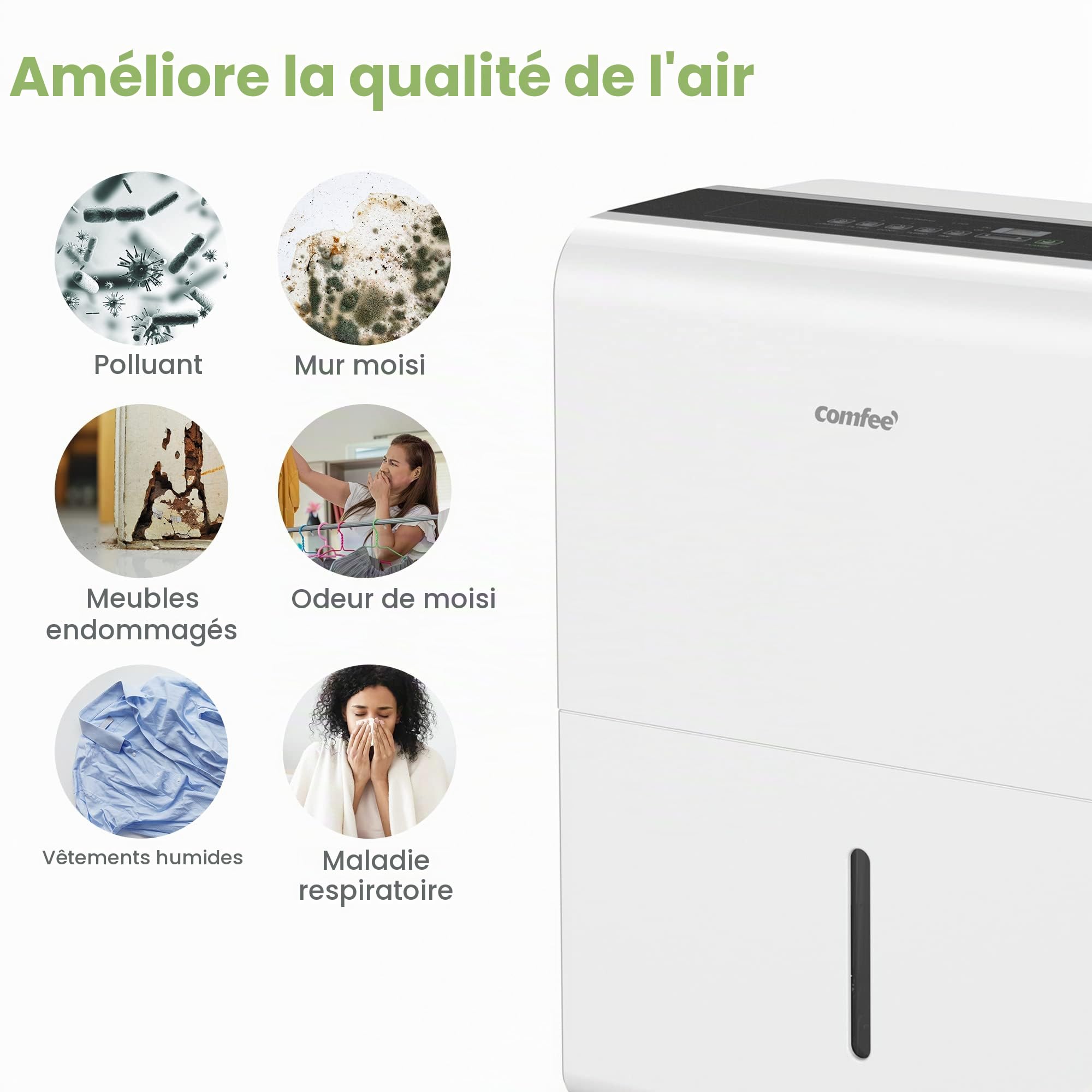 Comfee MDDP-30DEN7 Déshumidificateur 30 l/24 h Dimensions de la pièce env. 180 m³ (72 m²)