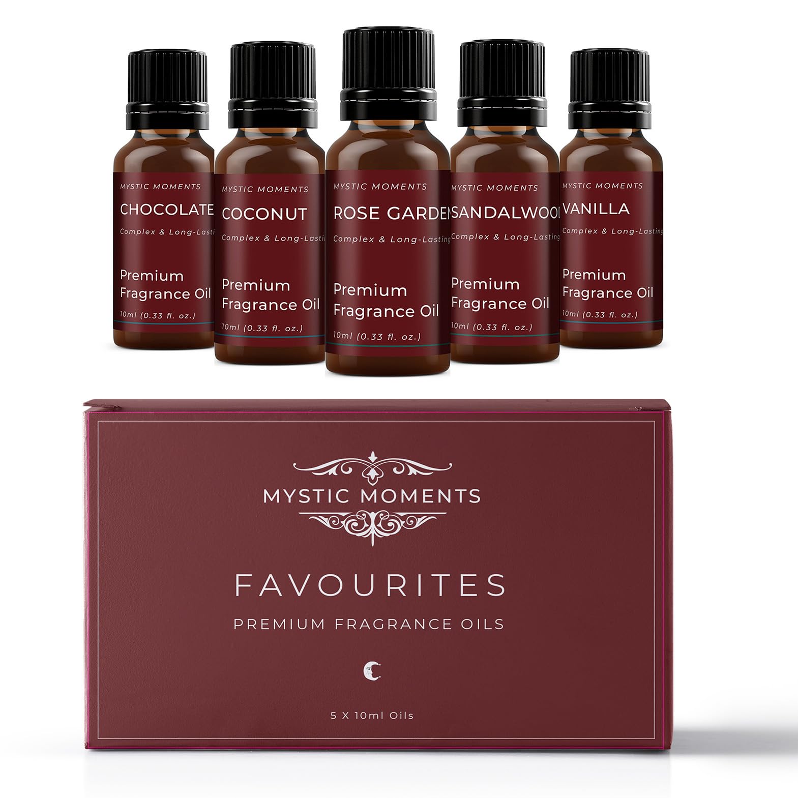 Mystic Moments | 5 x 10ml Favourite Fragrant Oil Set - Chocolate, Coconut, Rose Garden, Sandalwood, Vanilla