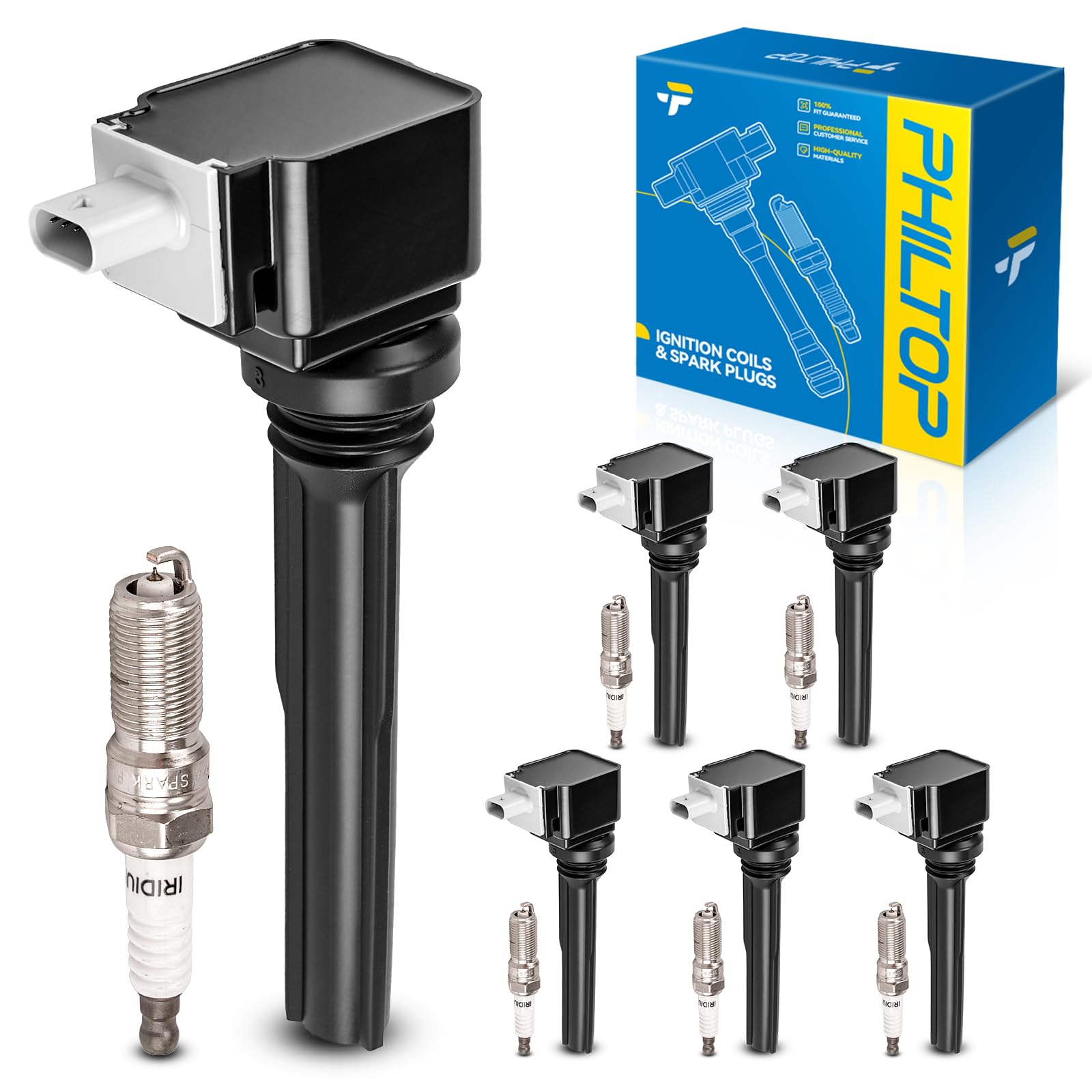 PHILTOP Ignition Coil Pack and Iridium Spark Plugs Fits for Ford 2017-2020 F-150 3.5T, Ford 2018-2021 Expedition, Lincoln 2018-2021 Navigator, Ford 2017-2022 GT, 6PCS UF826