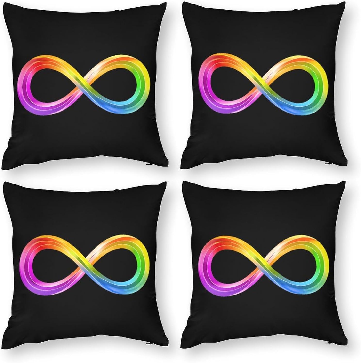 Autism Awareness Rainbow Infinity Symbol Printed Throw Pillow Case 4 Pcs Soft Pillowcases Pillows Covers Sofa Bed Decor 12/14/16/17/18/20/22/24/32 Inches