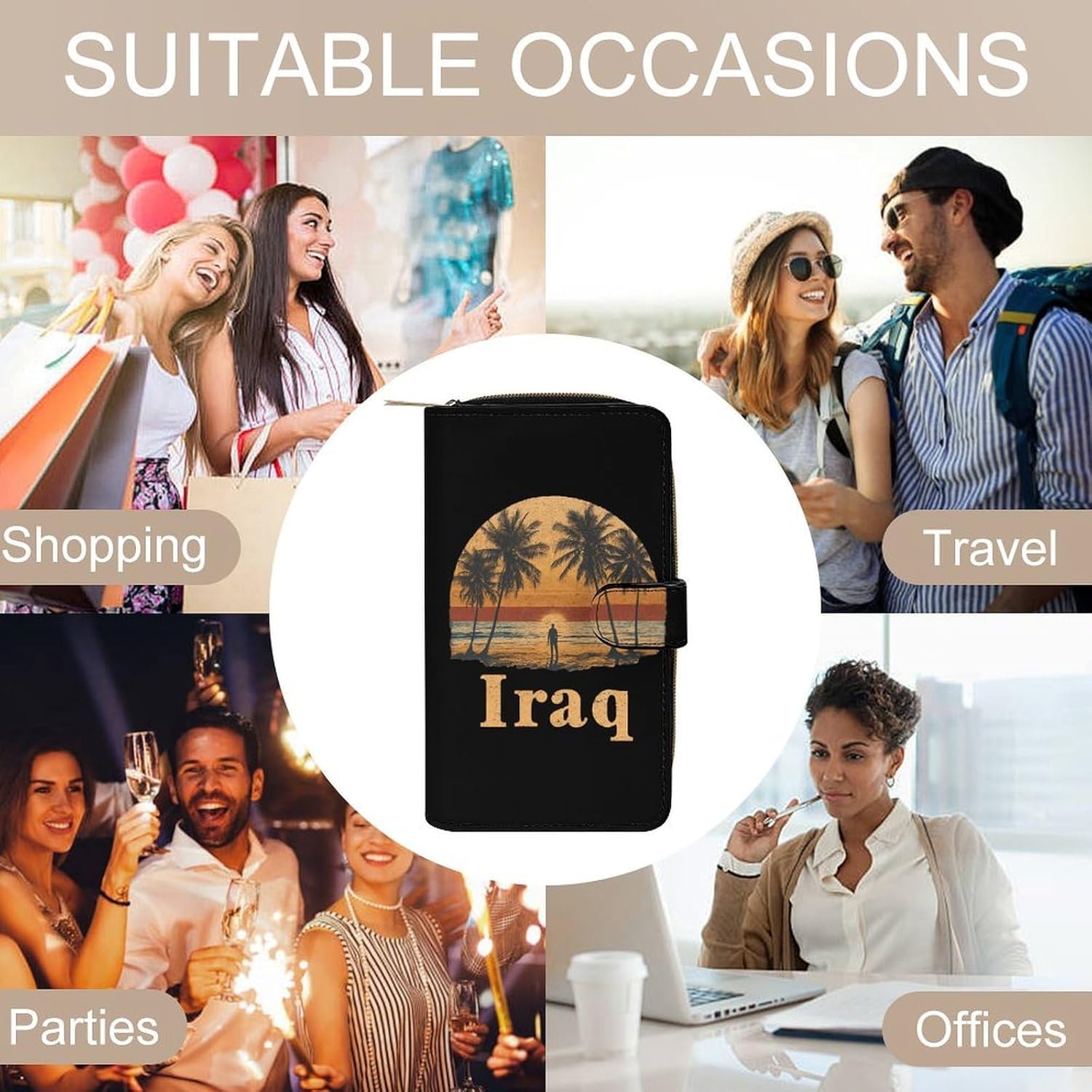 Vintage Sun Iraqi Summers Veteran Women's Long Wallets Leather Purse Fold Clutch Credit Card Holder