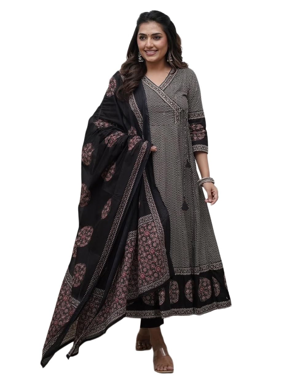 Nermosa Kurta e pantaloni Anarkali in cotone viscosa stampata da donna con Dupatta | Set Kurta stampato | Set Kurta in viscosa | Abbigliamento estivo da ufficio |