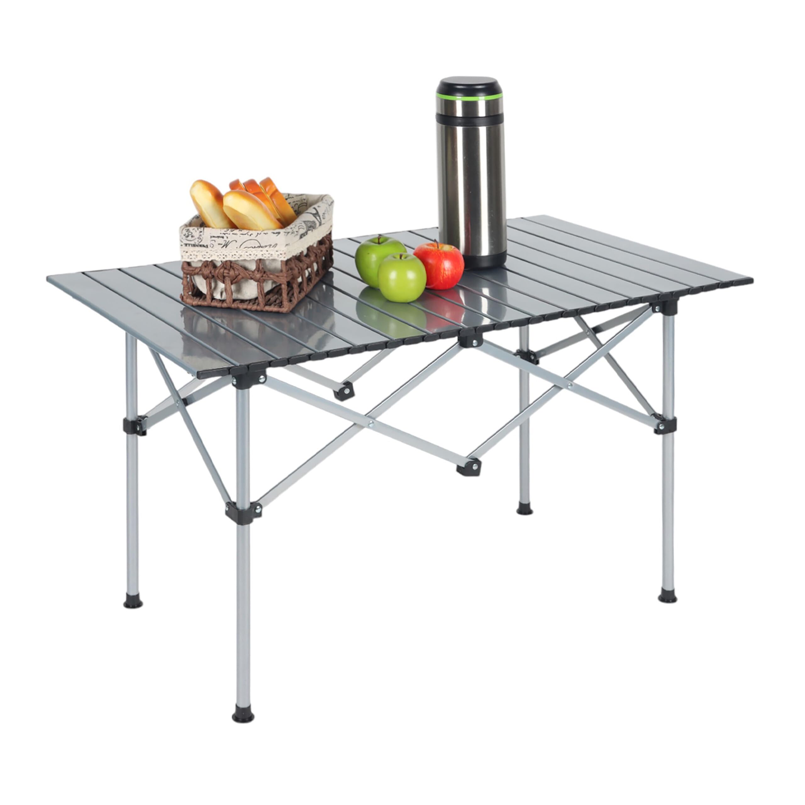 Relaxdays Camping Table, Folding, HWD: 55 x 95 x 53 cm, Travel & Picnic, Portable Outdoor Furniture, Steel, Silver