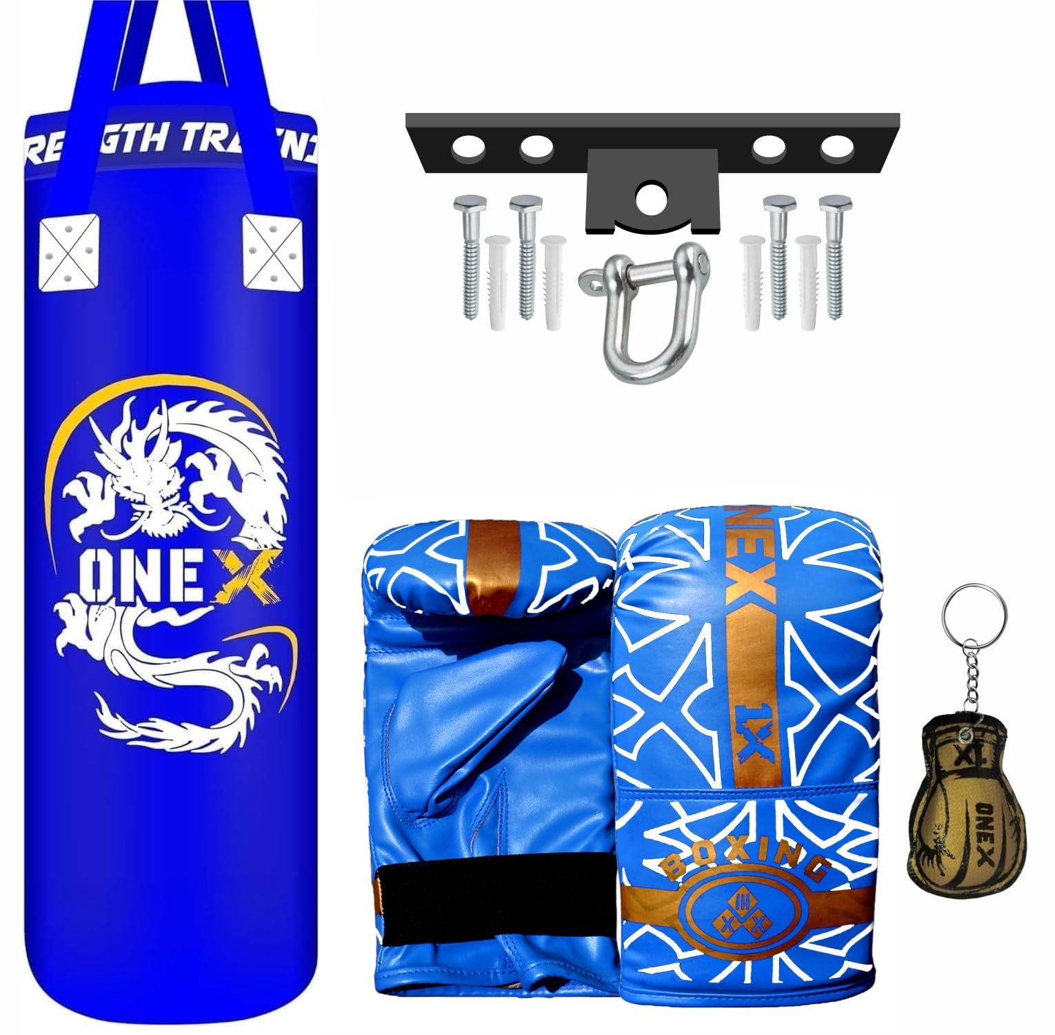 Boxing Bag 3 FT Filled Heavy Punch Bag Set, Bracket, Hook Punching for Training Fitness Water proof Bag MMA (3ft-Blue-Hook)