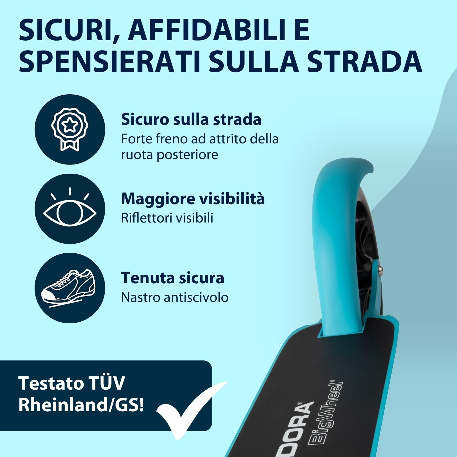 HUDORA BigWheel Scooter 205 I Robusto monopattino in alluminio I Monopattino da città regolabile in altezza e pieghevole I Monopattino per bambini e adulti fino a 100 kg