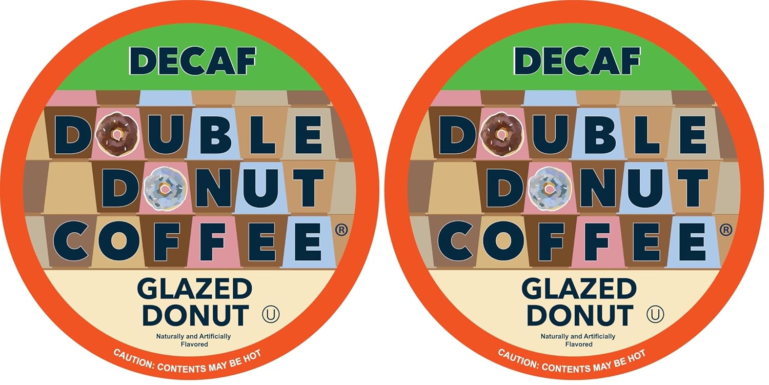 Double Donut Coffee Medium Roast Decaf Coffee Pods, Glazed Donut Flavored, for Keurig K-Cup Machines, 24 Single-Serve Capsules per Box (Pack of 2)
