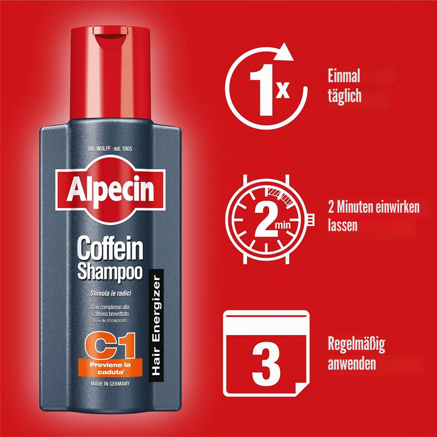 Alpecin Coffein C1 Shampoo 3x250ml | Anti-Haarausfall Shampoo Für Männer | Stärkung Gegen Erblichen Haarausfall