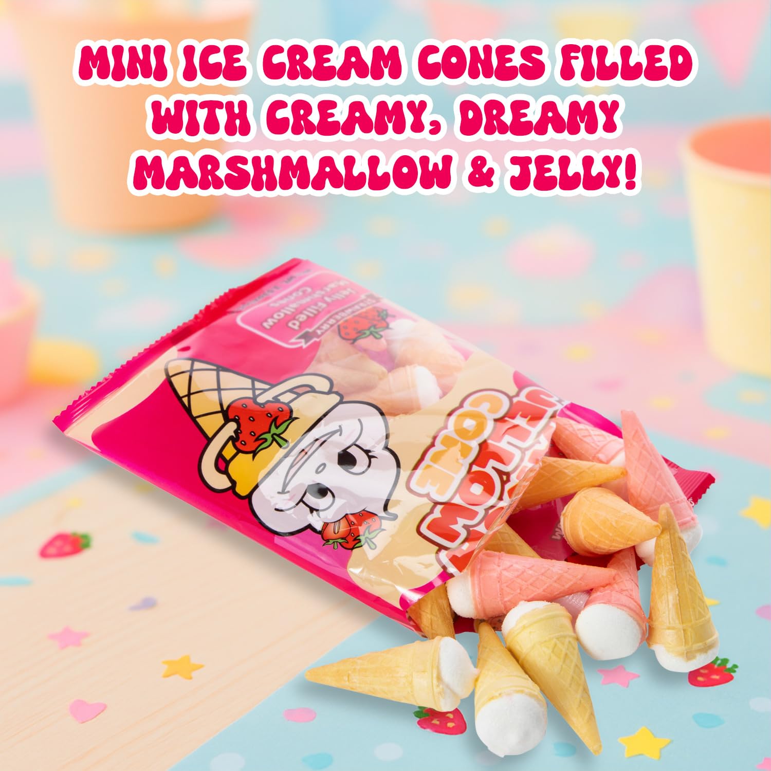 Josh Bosh Marsh Jellow Cone Candy, Blueberry 24-Pack – Jelly Filled Marshmallow Cones, 3.53 Oz Ea
