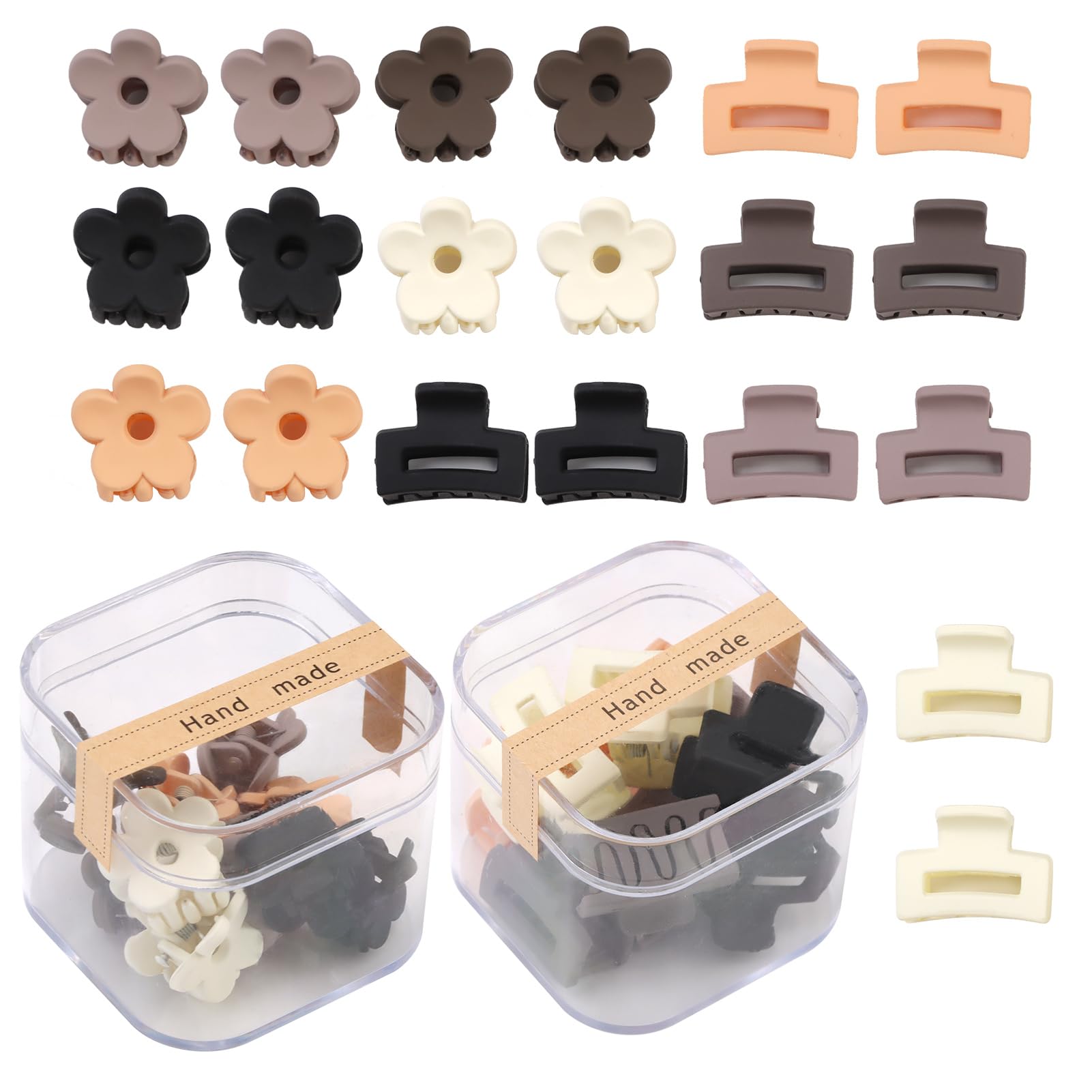 Small Hair Claw Clips Women,20Pcs Mini Claw Clips Flowers and Rectangular Shapes Non Slip Cute Multiple Colors for Girls Thick Fine Hair