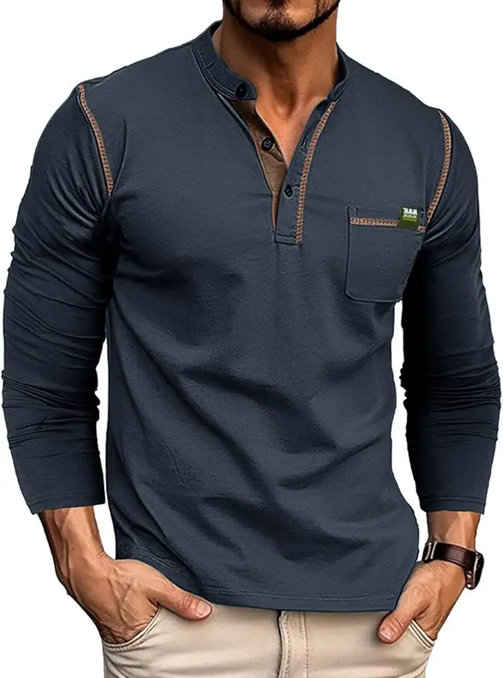 Qekoma Men's Henley Shirts Short/Long Sleeve Casual Cotton T-Shirt Classic Button Basic Stylish Tees Tops