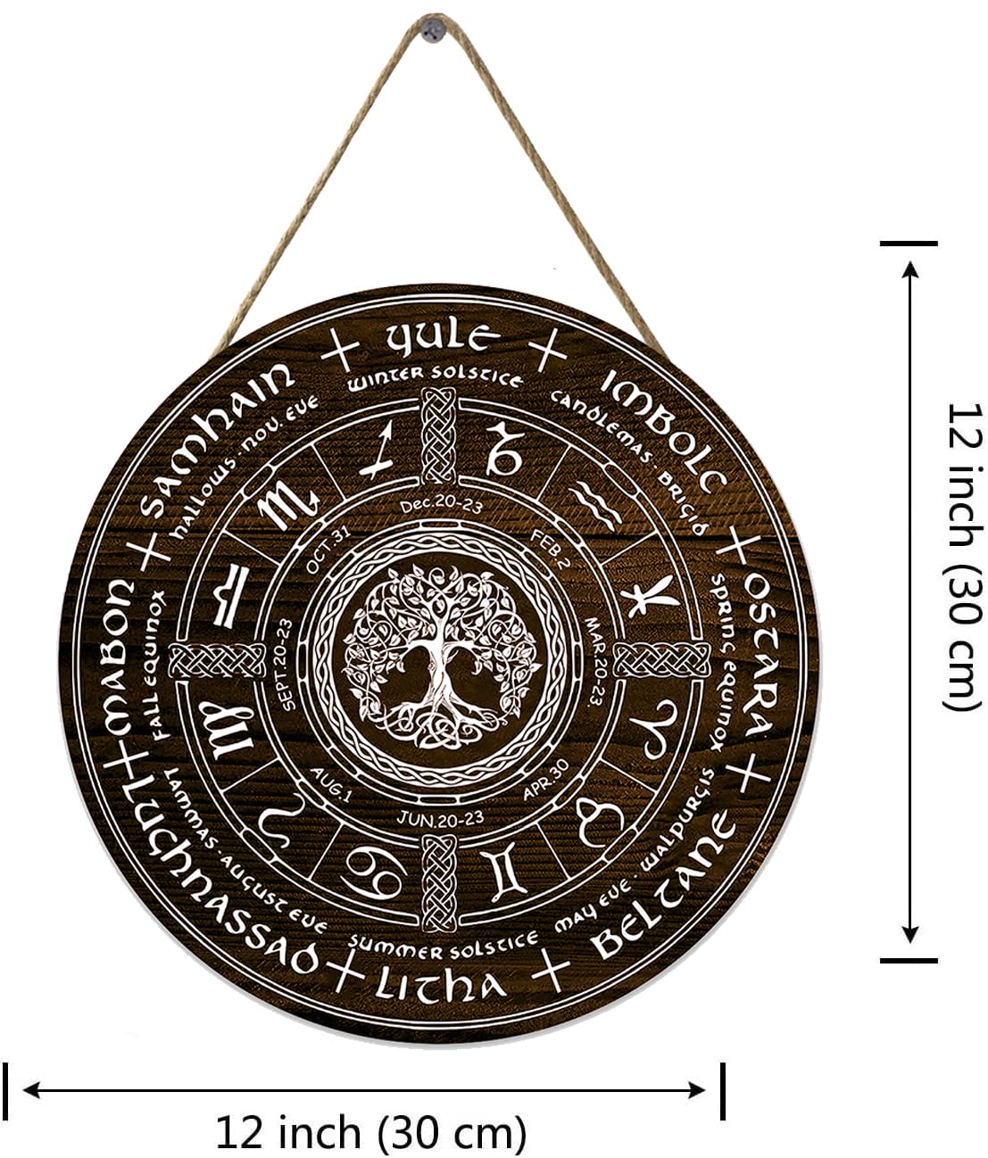 Wheel Of The Year Wood Calendar - Witchcraft Tree Of Life Sign For Spiritual Practice