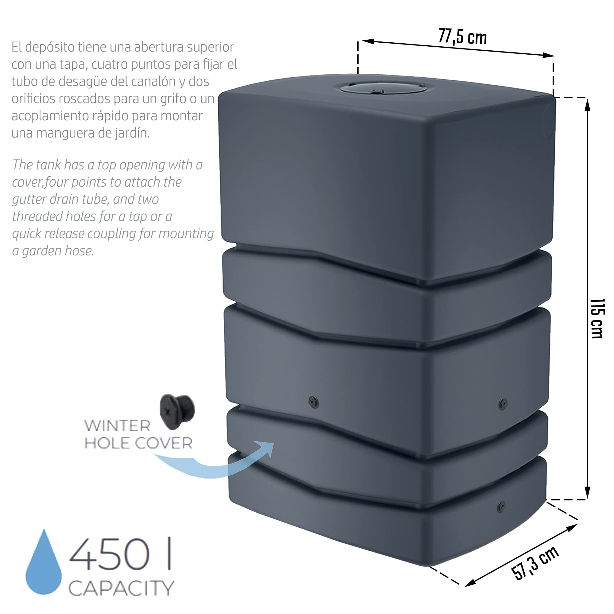 Barilotto di raccolta acqua Aqua Tower 450l, dimensioni (mm) 775x573x1150, colore antracite