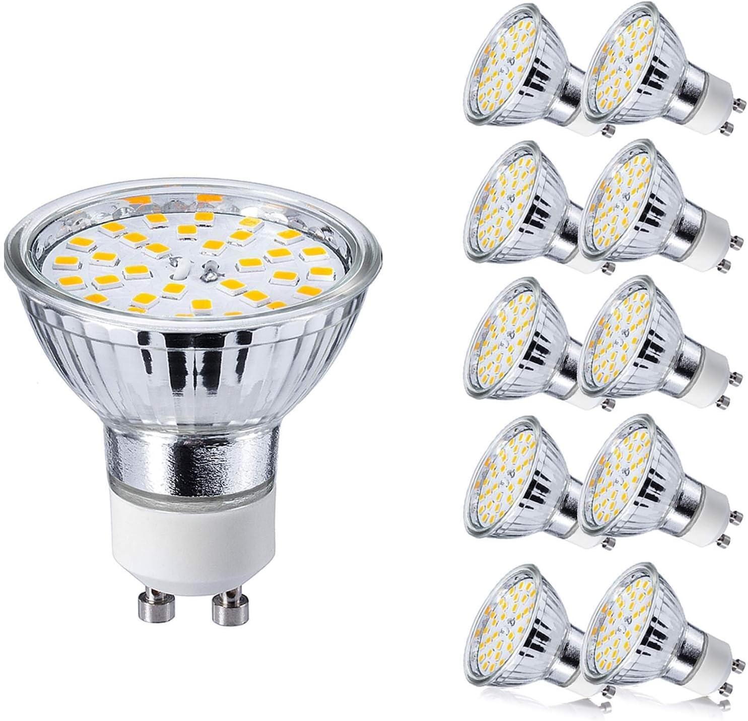 Yafido GU10 LED Bulbs Warm White Spotlight 5W Replacement for 50W Halogen Bulb 3000K 400LM 120ยฐ Beam Angle AC 220-240V Non-Dimmable (Pack of 10)