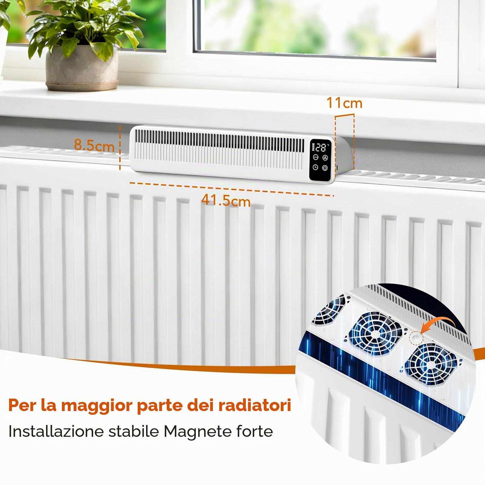 Ventilatore per radiatore, ventilatore per radiatori, miglioramento della distribuzione del calore, risparmio energetico, 2 modalità, ventilatore di riscaldamento (1 pezzo, bianco)