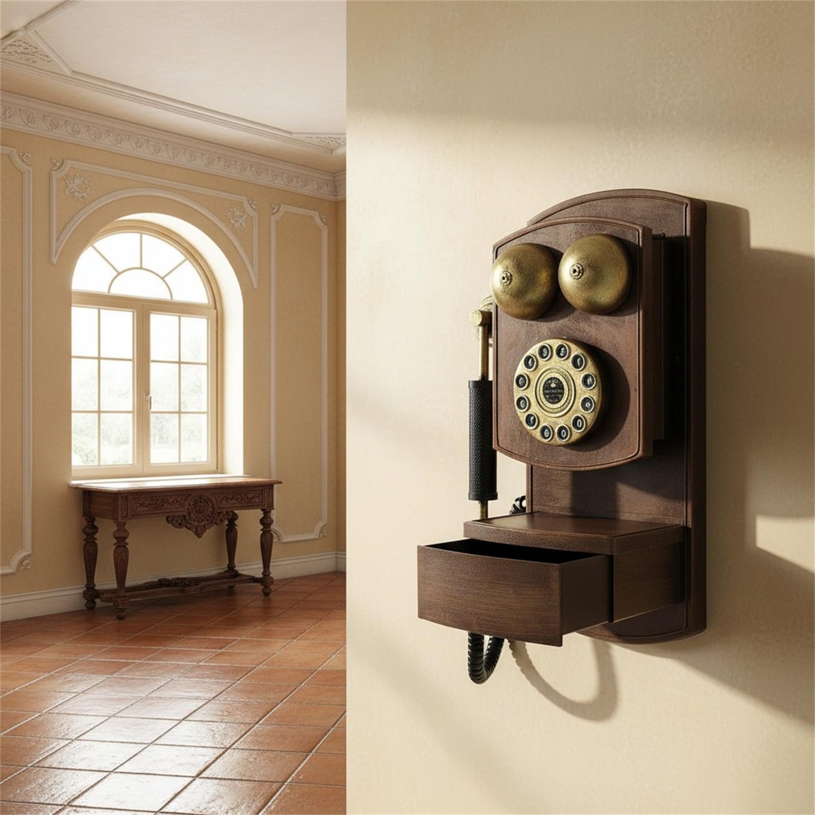 Telefono antico quadrante rotativo telefono fisso modello retrò parete ornamento decorazione da parete per la casa e oggetti di scena telefonici antichi