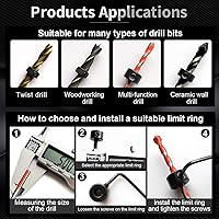 Vista 6 de KATUR 8 piezas de broca de carpintería de profundidad, collares de parada de anillo, posicionador con llave hexagonal para apretar y parar, juego