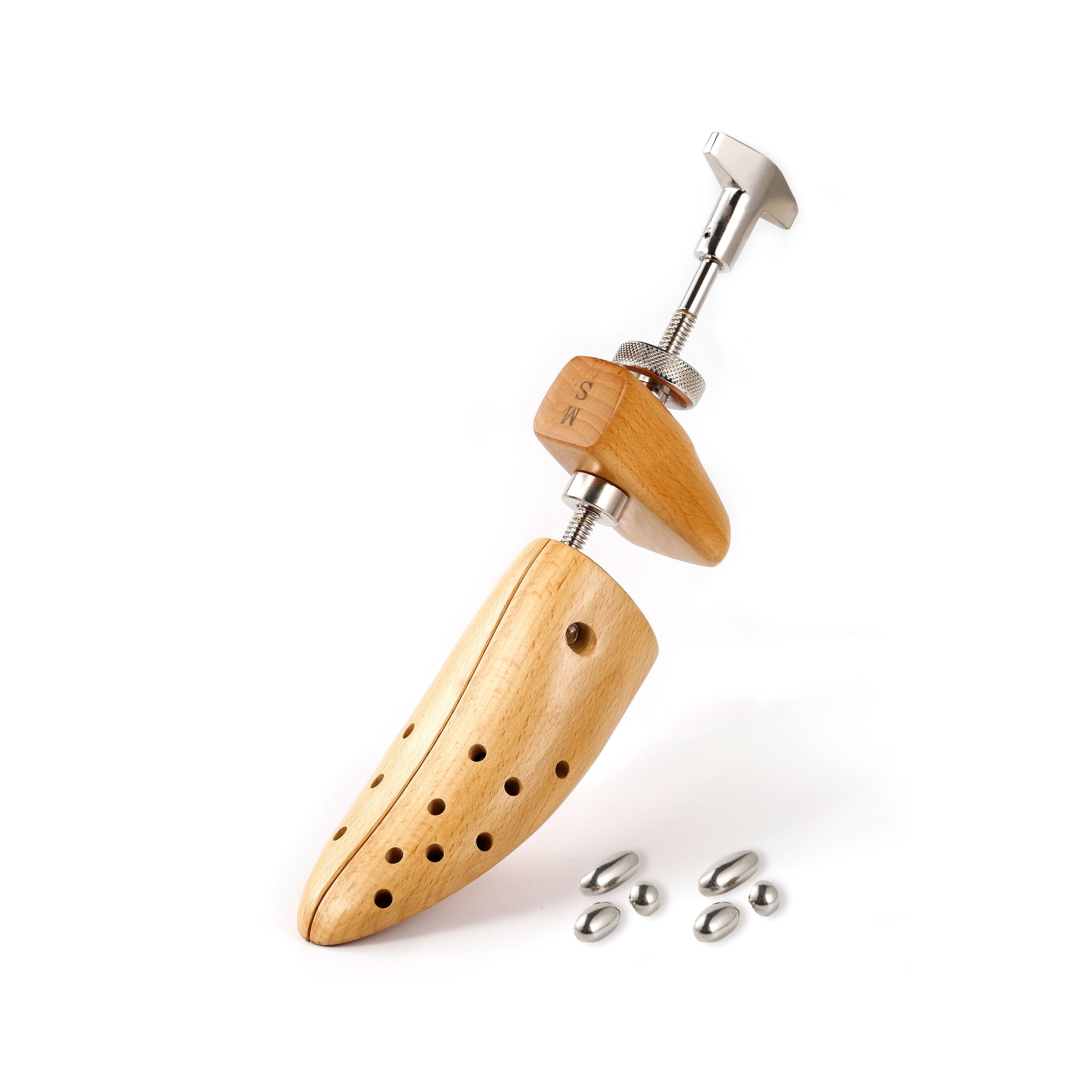 Extensor de zapatos de madera de 2 vías para ajustar el ancho y la longitud del zapato para hombres y mujeres, con piezas metálicas resistentes.