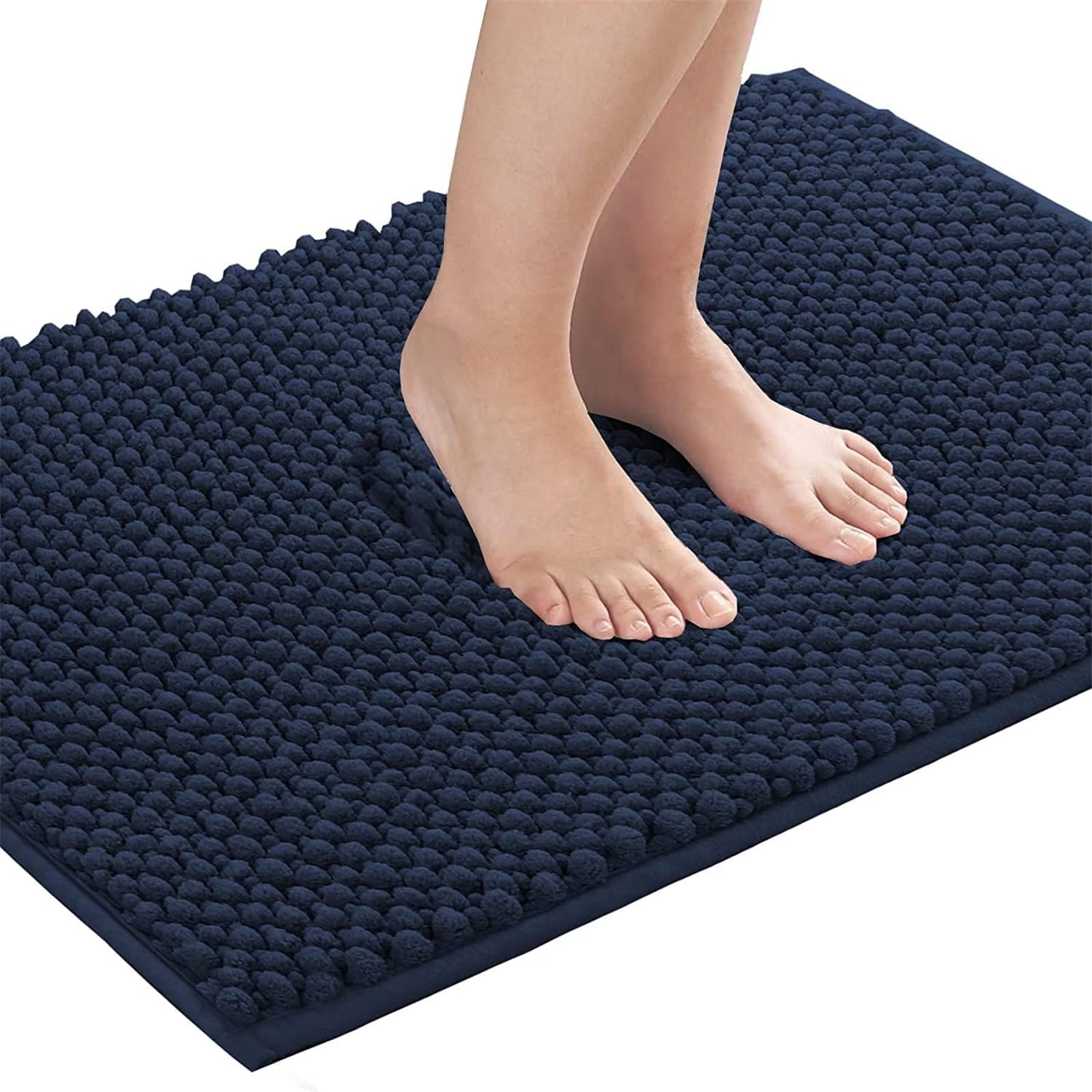 Tapis de bain antidérapant à séchage rapide, lavable, hygiénique, parfait pour les zones glissantes sûres et décoration d'intérieur élégante, 50 x 120 cm, bleu foncé