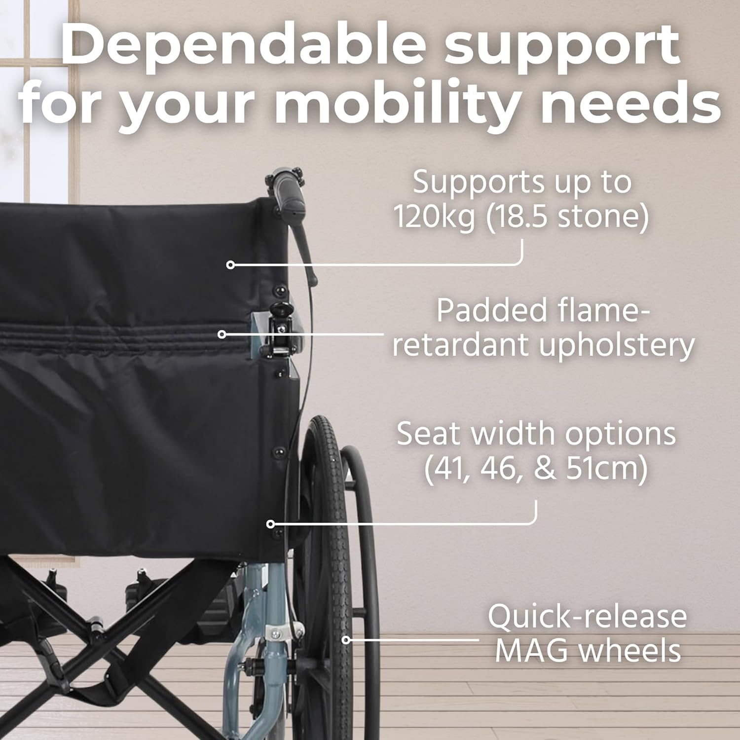 Days Escape Lite Self Propelled Narrow Wheelchair, Silver Blue, Lightweight and Foldable Frame, Aluminium Wheelchair, Portable Transit Travel Chair, Removable Footrests