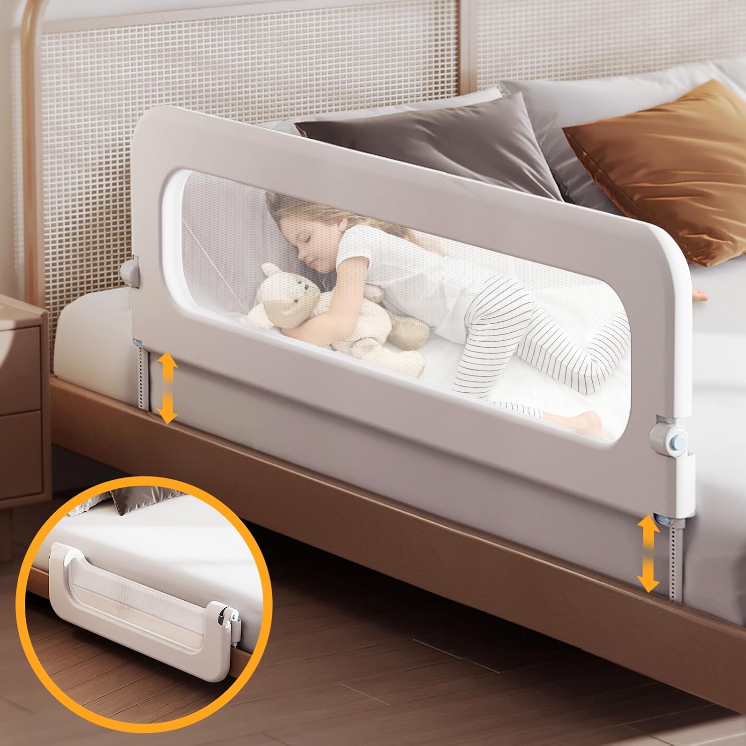 Baby Bed Guard Rail for Toddler - 59in Adjustable Heights, Swing Down Bedrail, Extra Tall Child Safety Side Railing Guards for Kids - Toddler Bed Rail for Queen, King, Twin, and Bunk Size Beds - Full 59inch
