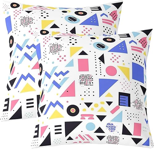 Juego de 2 fundas de almohada modernas de los años 80 y 90 de 18 x 18 pulgadas, fundas de almohada con formas geométricas retro de Memphis para