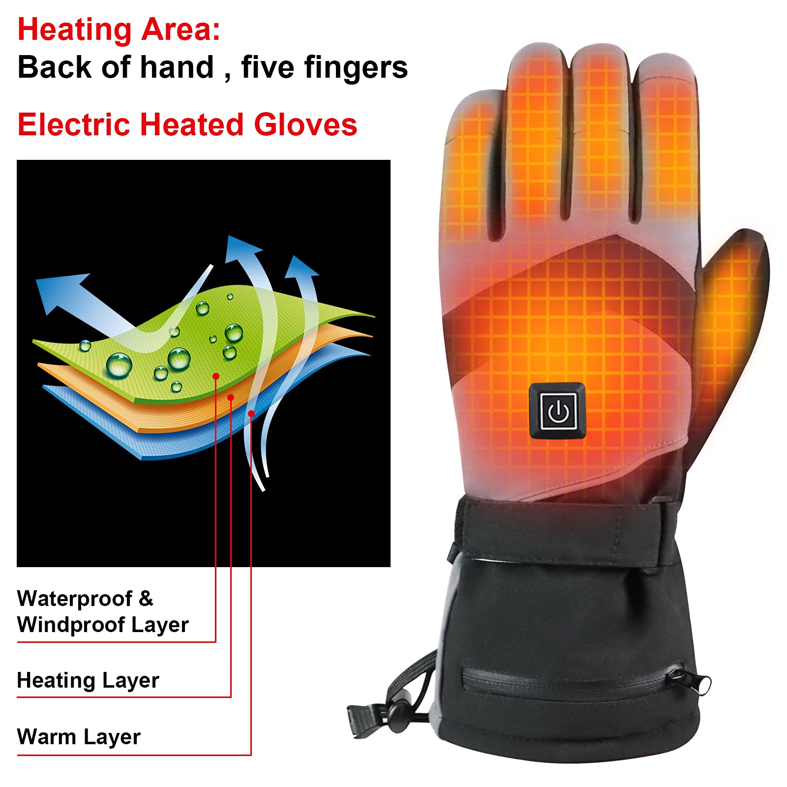 Beheizbare Handschuhe, 7.4V 3000mAh Beheizte Handschuhe für Damen Herren, wasserdichte Winddicht Touchscreen Beheizbare Motorradhandschuhe für Outdoor Wandern Motorrad Camping