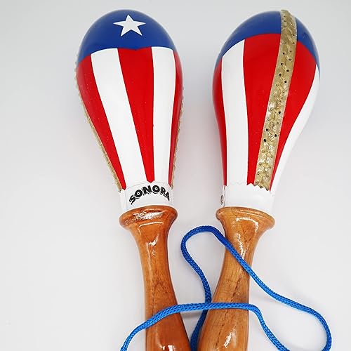 Estilo Salsa - Bandera Puertorriqueña Maracas de Cuero Crudo - Maracas Professional Sound