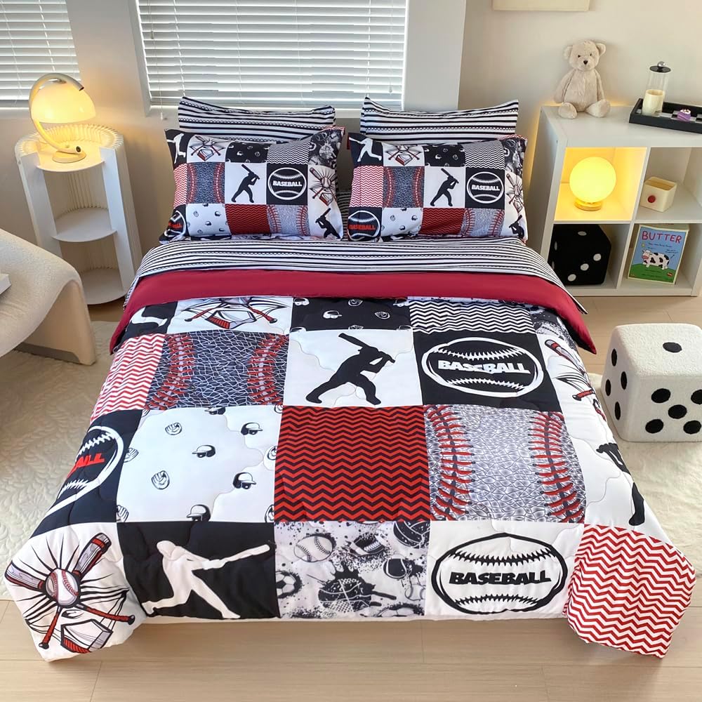 Gusuhome 7 Piece Baseball Comforter Set Bed in A Bag Twin