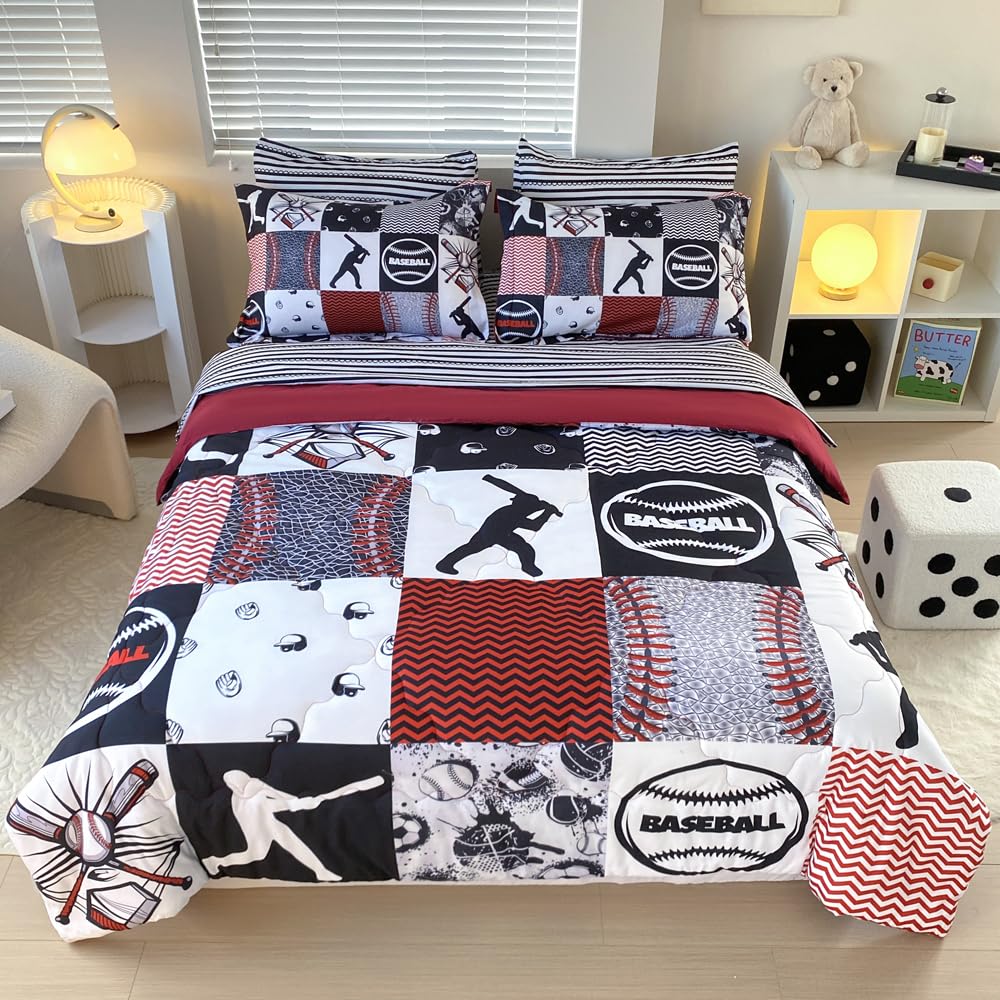 Photo 1 of Gusuhome 7 Piece Baseball Comforter Set Bed in A Bag Full Size 3D Softball Sports Bedding Set for Boys Kids Microfiber Comforter All Season (1 Comforter, 1 Flat Sheet, 1 Fitted Sheet, 4 Pillowcase)