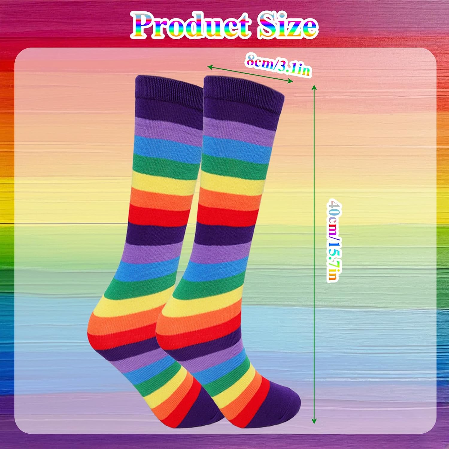 4 Pairs Rainbow Striped Knee Calf Socks Colorful Striped Long Tube Stockings Knee Calf High Socks for Women Girls