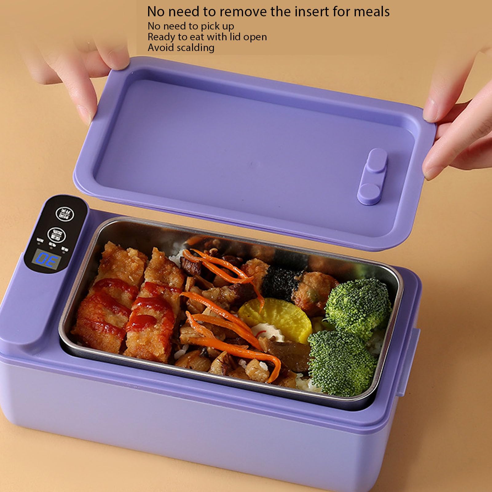 Bewinner Fiambrera eléctrica inalámbrica, 1 litro, capacidad de 1 litro, lonchera térmica inalámbrica recargable por USB, calentador de alimentos portátil, caja de autocalentamiento para exteriores,