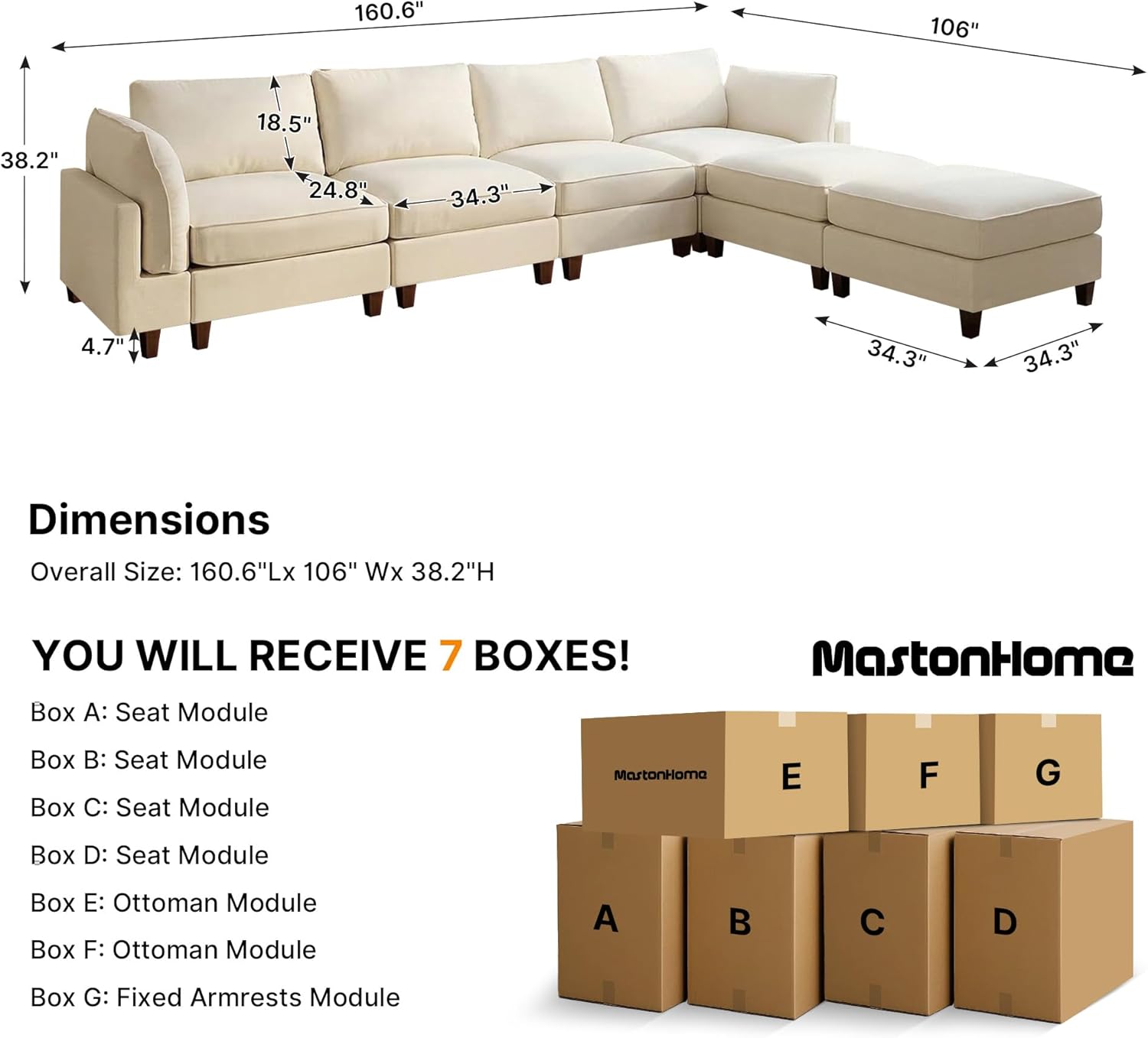 Modular Sectional Couch, Oversized Cloud Couch with 25" Deep Seats, Linen 5-Seat L-Shaped Sofa for Living Room Family Movie Nights,Easy to Assemble