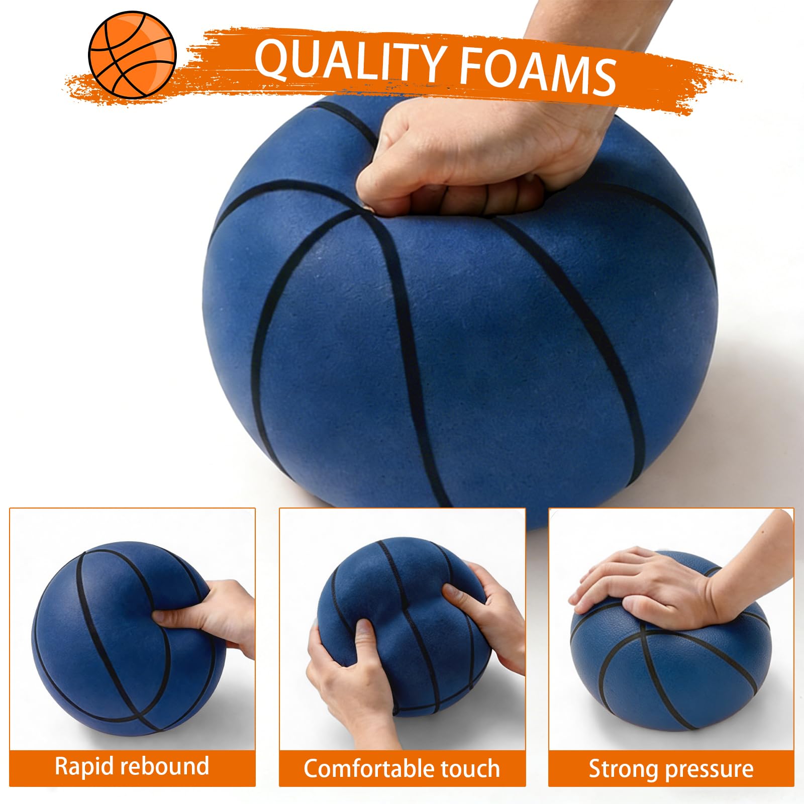 Palla Di Spugna, Palla Da Basket Silenziosa, 24cm Palla Spugna, Palla Gommapiuma, Palla Morbida Bambini Per Casa, Silenzioso Basketball Indoor, Basket Leggero E Silenzioso Con Canestro (Blu)