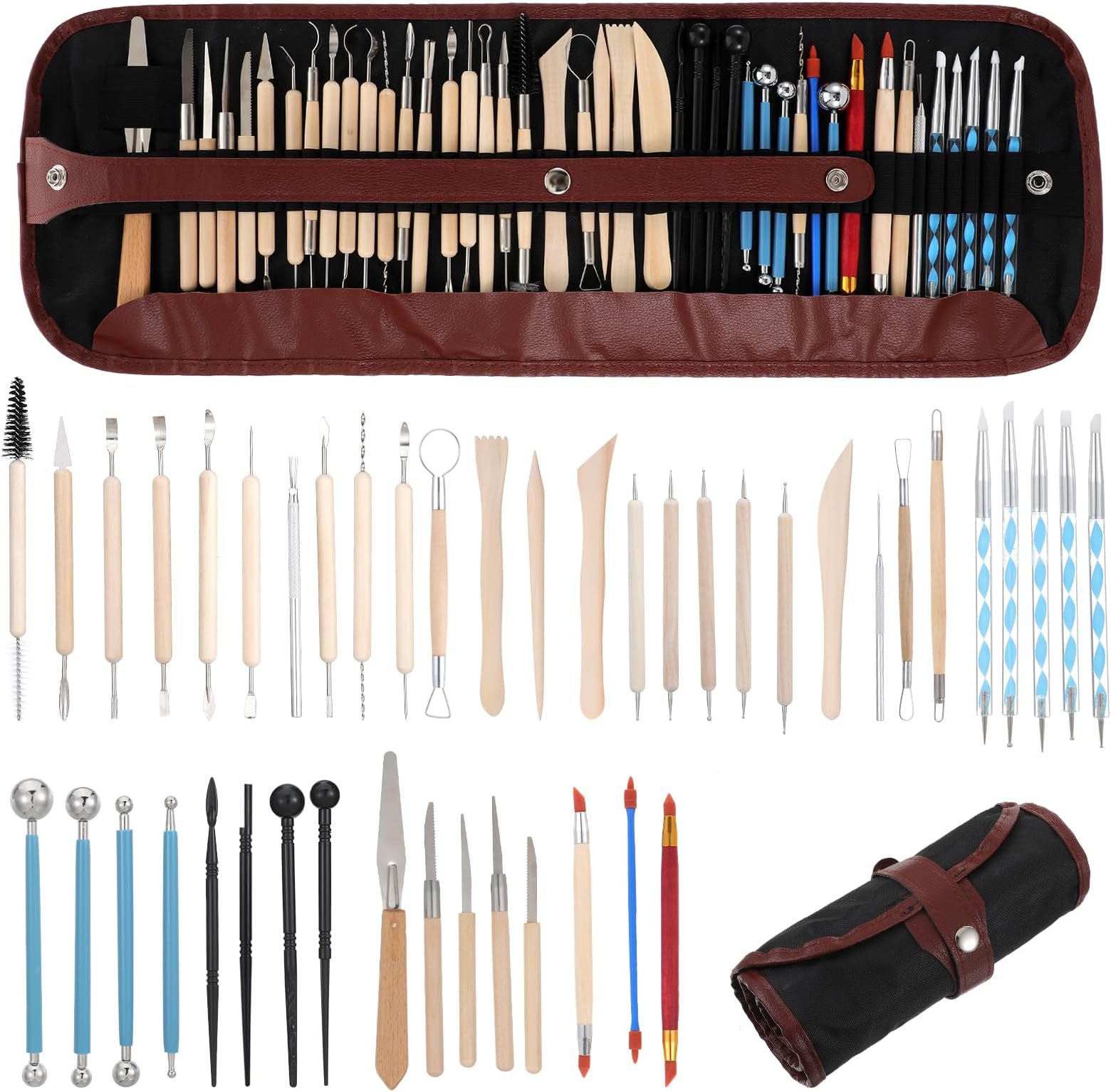 44 Pcs Clay Sculpting Tools,Air Dry,Pottery Tool,Double Sided Polymer Clay Tool Kit,Ceramics, Modeling Tools with Carrying Case Bag