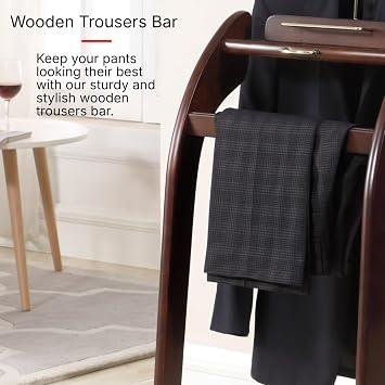 Proman Products Windsor Suit Valet Stand VL16001 with Top Tray, Contour Hanger, Trouser Bar, Tie & Belt Hooks and Shoe Rack, 17W x 14D x 40H, Dark Walnut