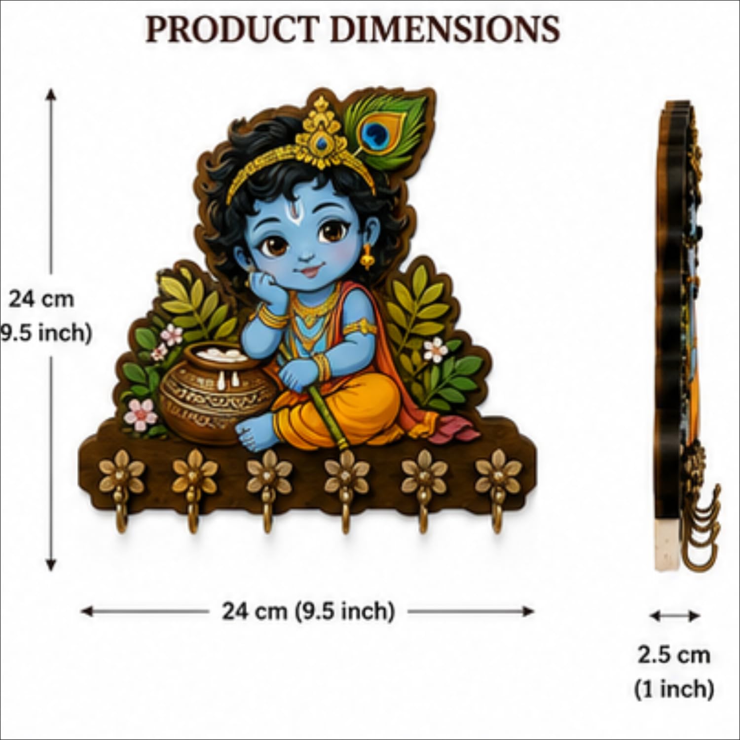 Krishna Key Holder - Handmade Wooden Wall Decor -5