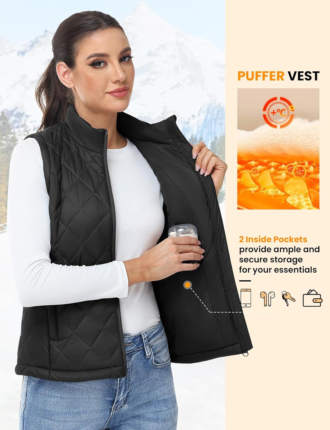 TBMPOY Women's Lightweight Quilted Vest Outerwear Puffer Sleeveless Jacket Windproof Winter Warm Stand Collar with 4 Pockets - Image 2