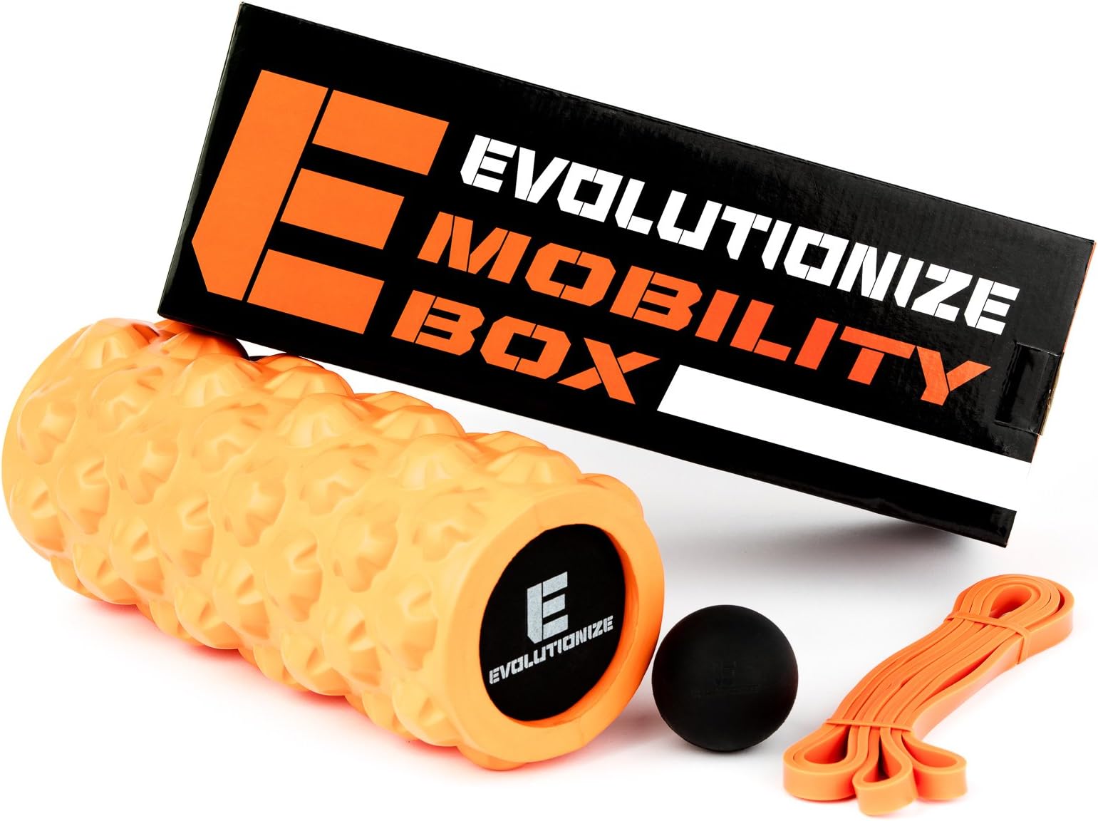 Evolutionize Foam Roller 3-in-1 Deep Tissue Complete Mobility Kit - Muscle Roller, Mobility Ball, Stretching Band